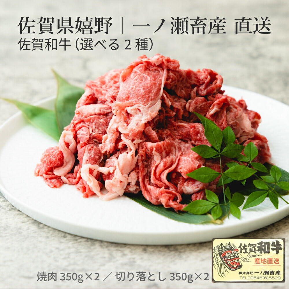 一ノ瀬畜産直送 佐賀和牛（カタロース焼肉350g×2／切り落とし250g×2）佐賀県嬉野 家庭用 ご褒美 冷凍